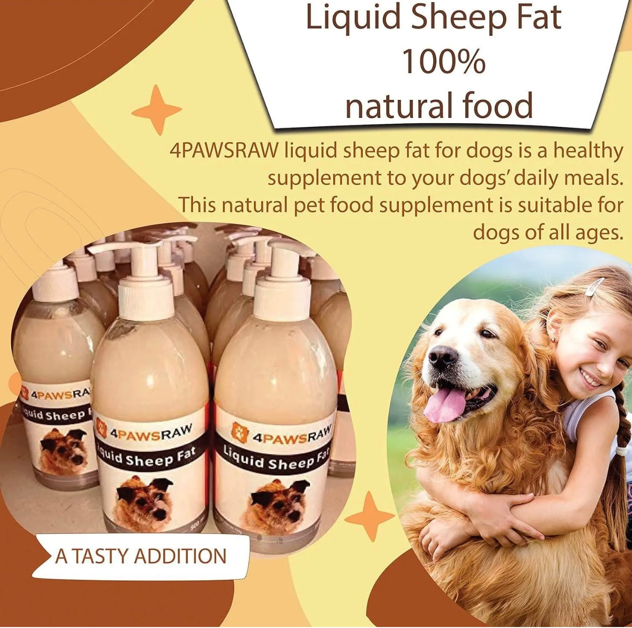 Liquid Sheep Fat 100 natural food supplement for your dog.
